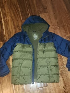 wonder nation Olive & Navy Two-Tone Hooded Puffer Jacket